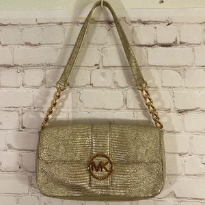 Michael Kors Gold Embossed  Leather Shoulder Bag